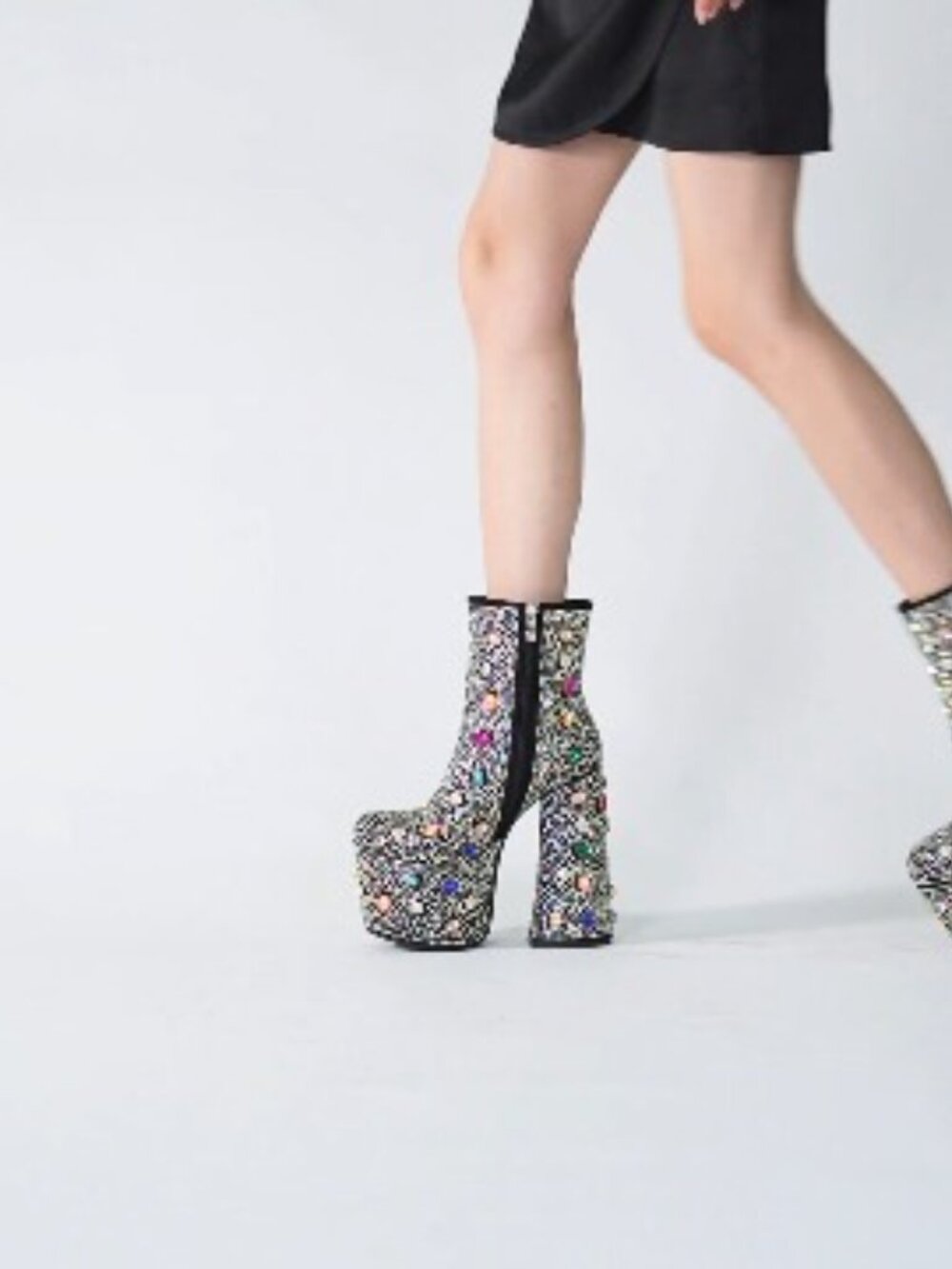 Rhinestone Platform Boots with Chunky Heel - Sparkly Ankle Boots for Party & - Picture 7 of 7